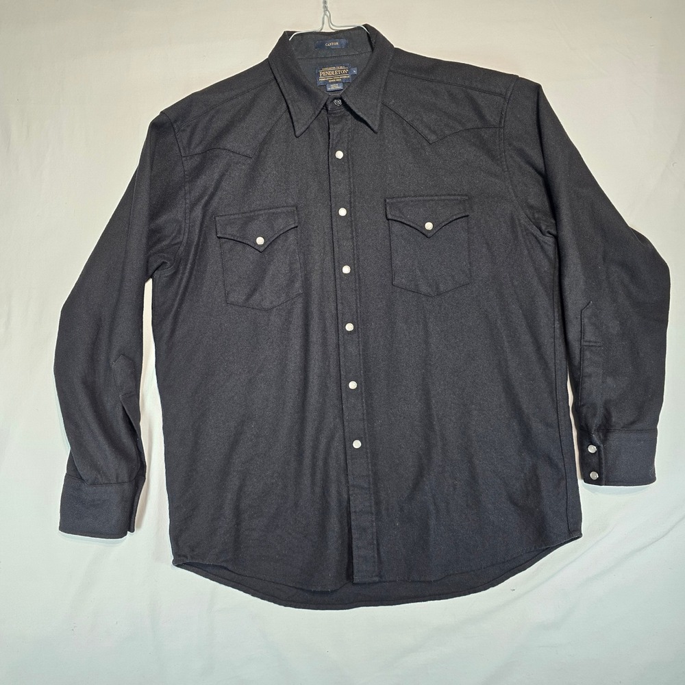 Pendleton Canyon Western Shirt Mens Large Black Wool Pearl Snap DA085-20042-R